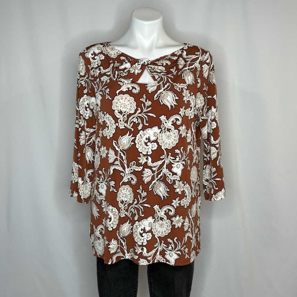 Chico’s Floral 3/4 Length Blouse, Medium
